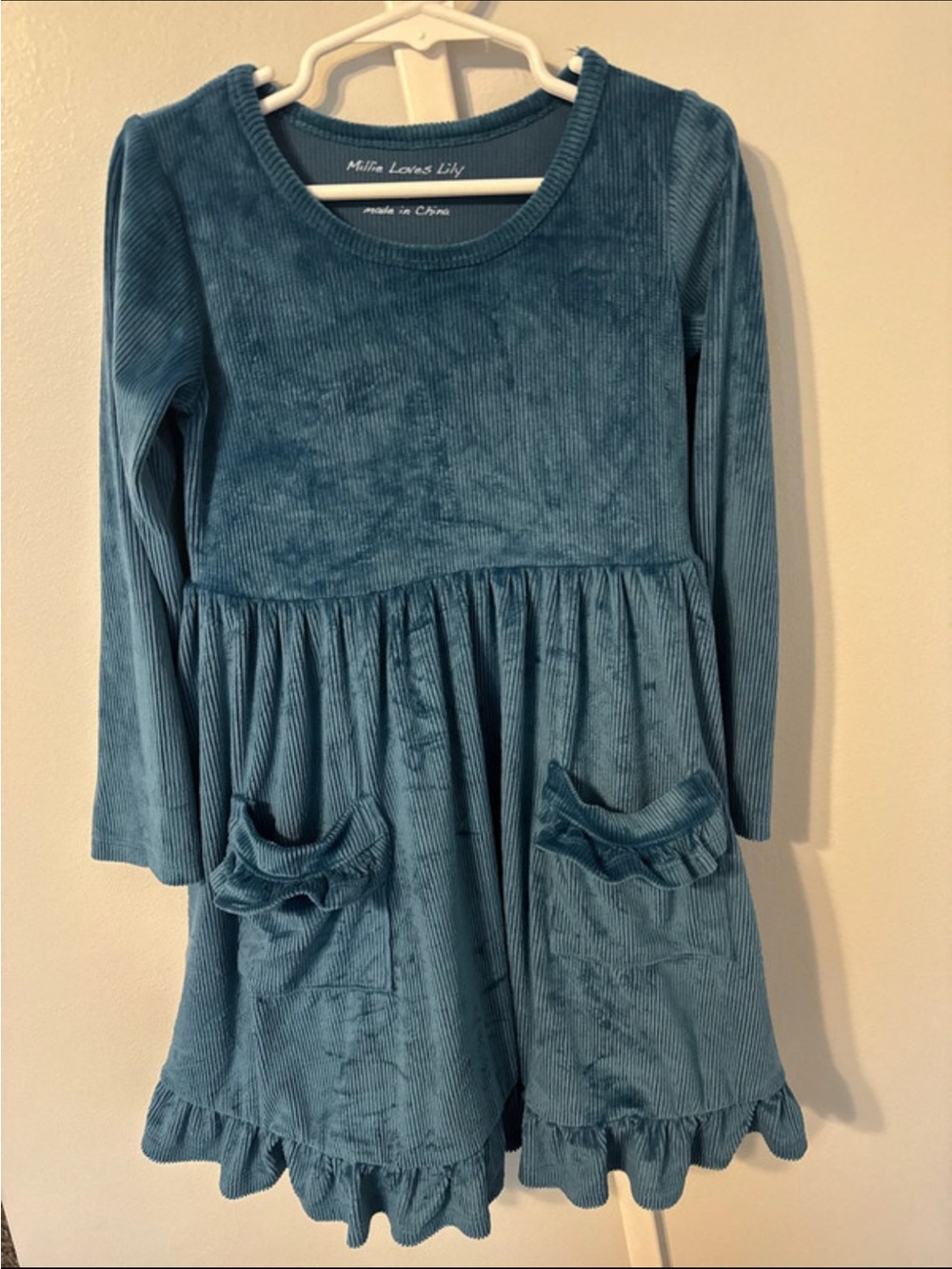 Millie Loves Lily Corded Velvet Long-Sleeve Kids Dress